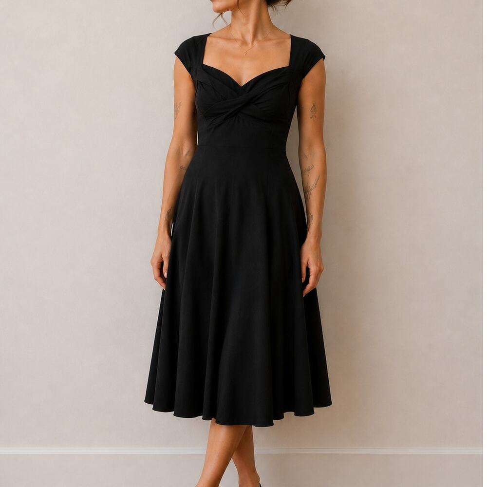 Stop Staring! Black Fit & Flare Midi Dress Size 16 Vintage Style LBD Pinup NWT